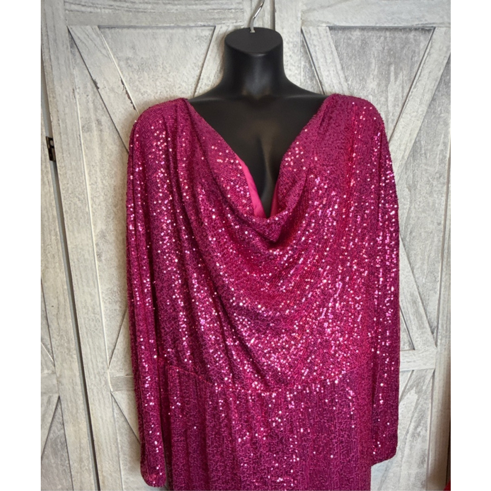 Women's ELOQUII Pink Sequin Long Sleeve Dress Plus Size 30 - Picture 3 of 8